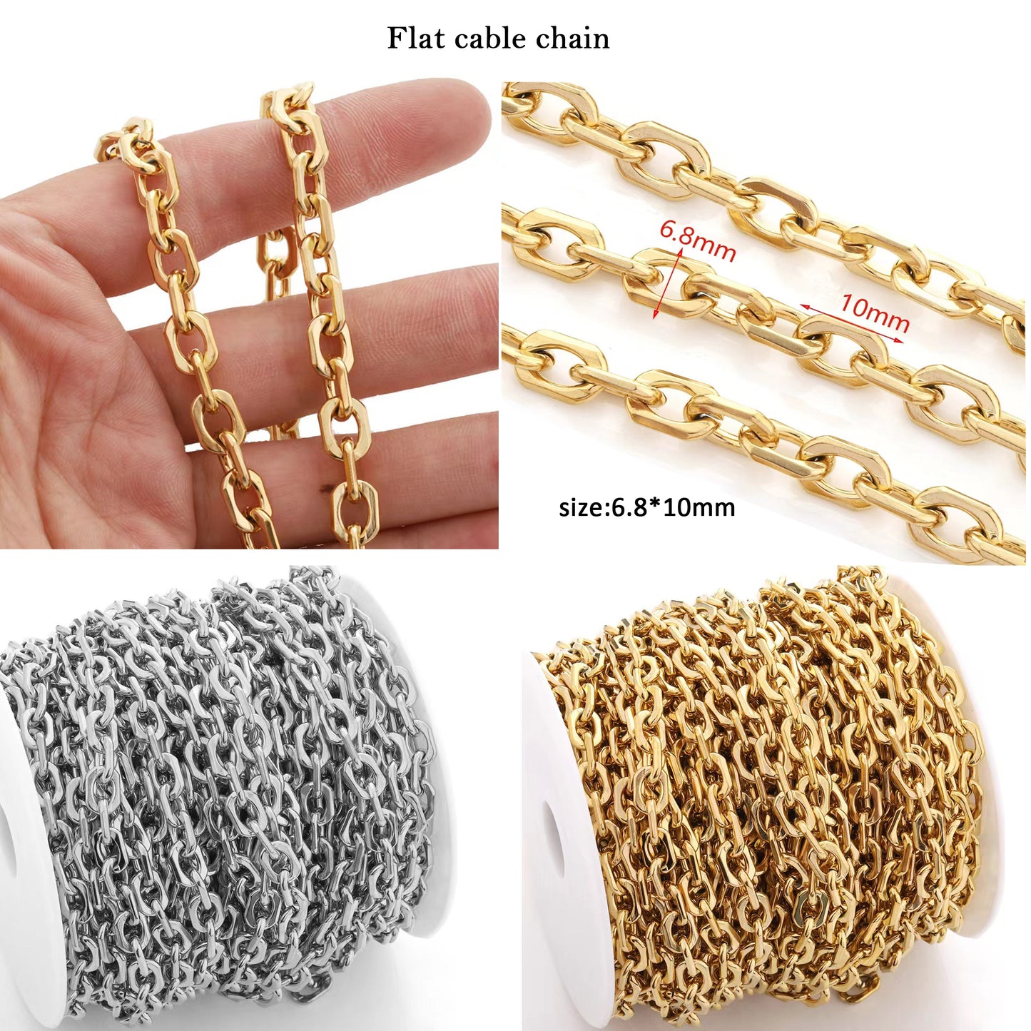 WG1010 Flat cable chain-Vacuum Plating Waterproof Stainless steel diy chain