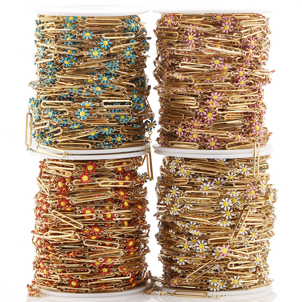 WG1056 Daisy Enamel Chain-Vacuum Plating Waterproof Stainless steel diy chain