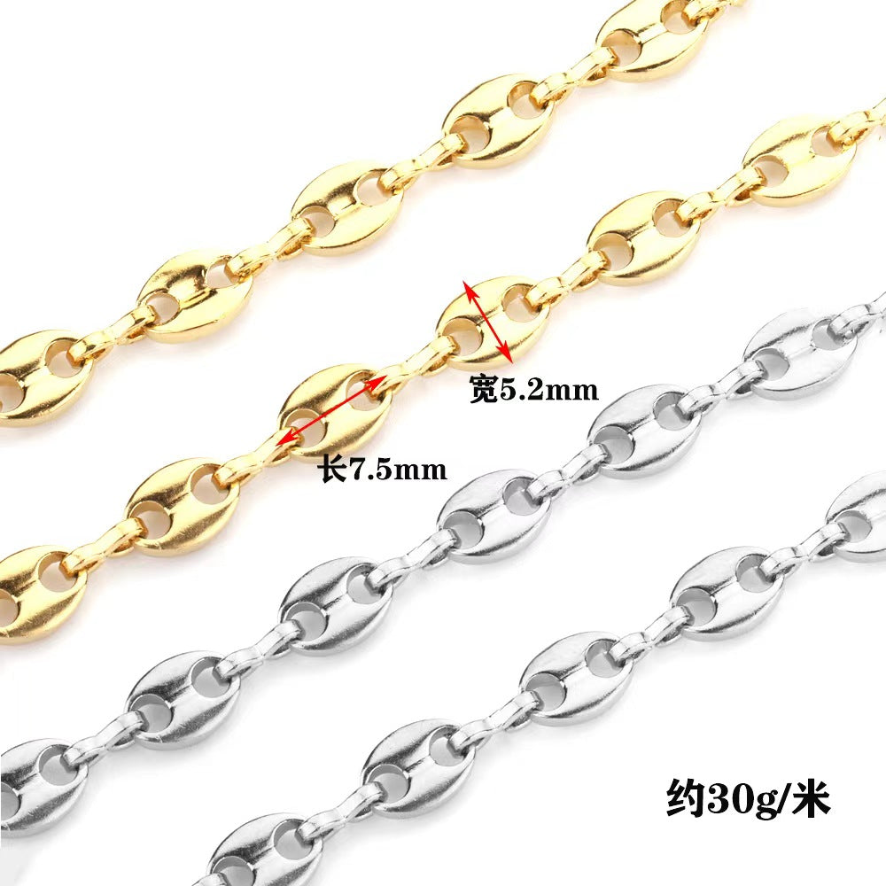 WG1013 Coffee bean chain-Vacuum Plating Waterproof Stainless steel diy chain