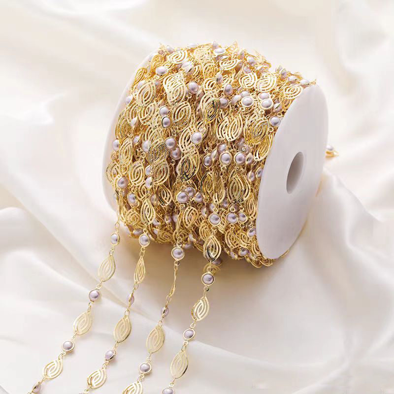 [WG1142] 1M Leaf and pearl Chain-Vacuum Plating waterproof Jewelry DIY Chain