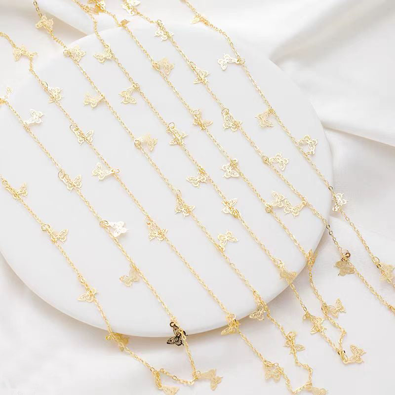 [WG1141] 1M 14K Gold Plated O Chain with butterfly-Vacuum Plating waterproof Jewelry DIY Chain