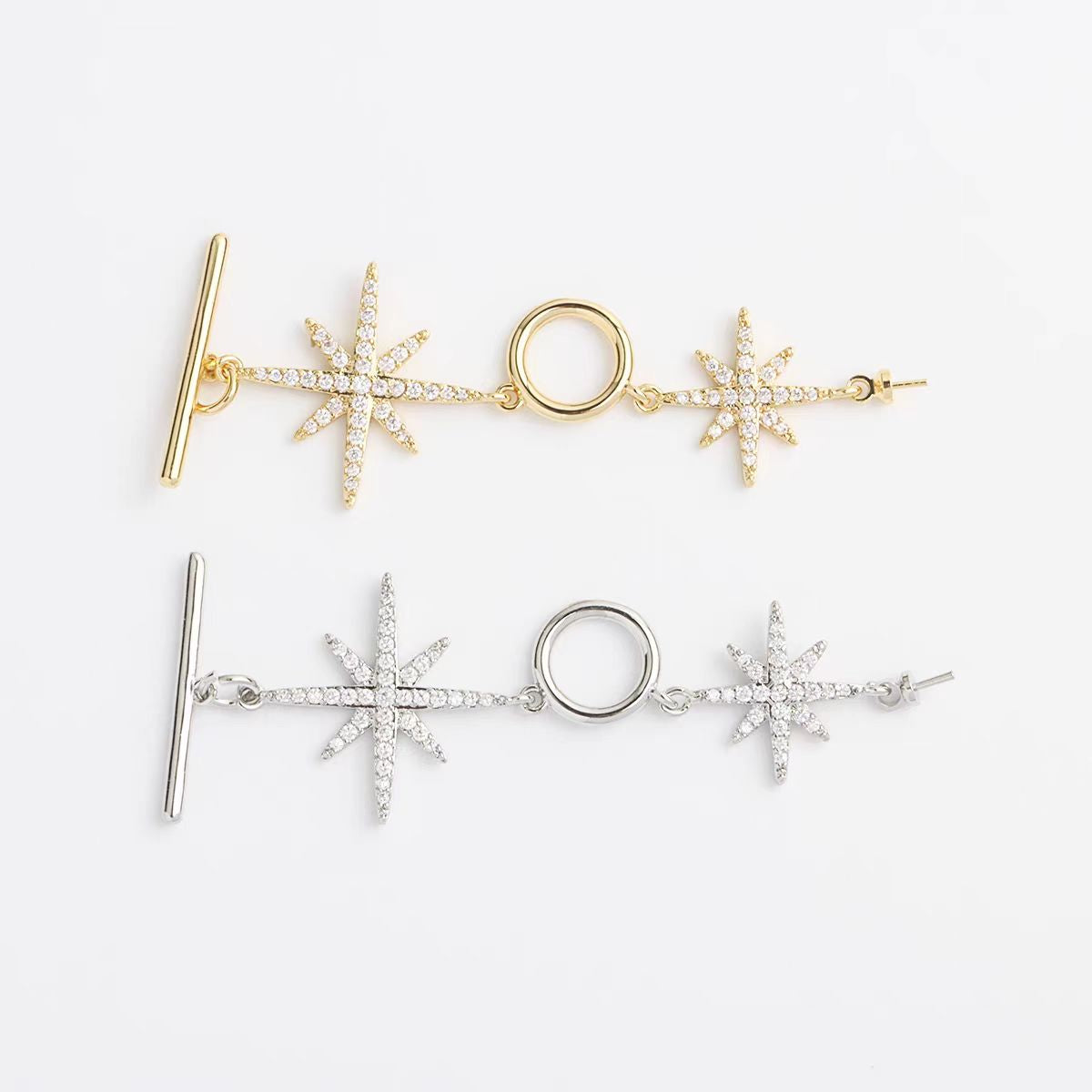 [WG1119]   Snowflakes OT Clasp silver and gold crystal