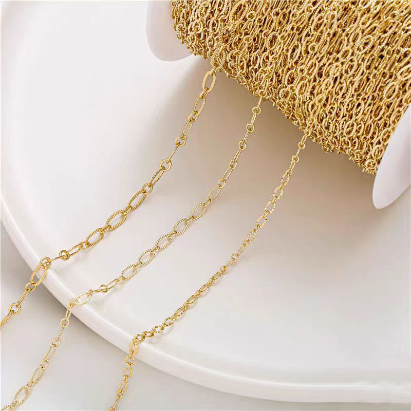 [WG1189] 1M elliptical embossing O Chain for Jewelry diy-Vacuum plating waterproof chain