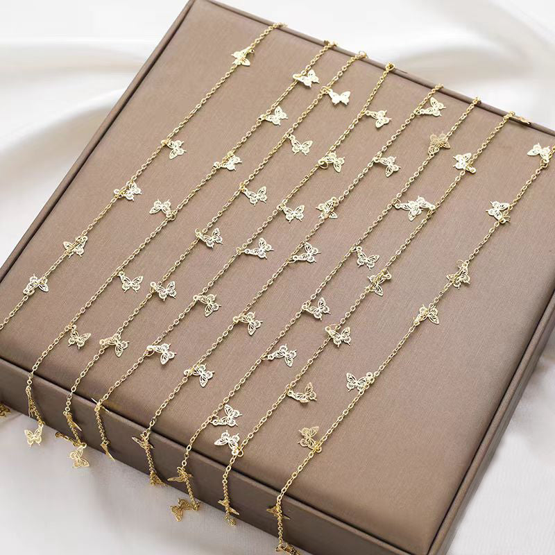 [WG1141] 1M 14K Gold Plated O Chain with butterfly-Vacuum Plating waterproof Jewelry DIY Chain