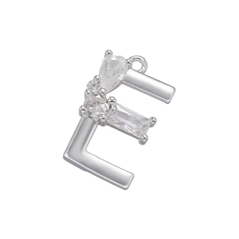 [WG1158] Letter spacer charm pendant with white zircon for jewelry diy
