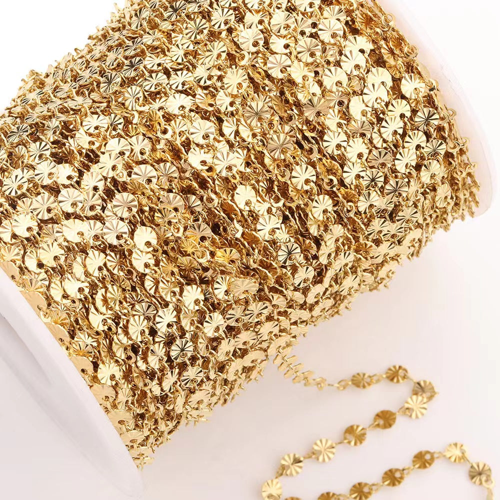 WG1026  Heart Star  Sun flower Coffee bean Round disk chain-Vacuum Plating Waterproof Stainless steel chain