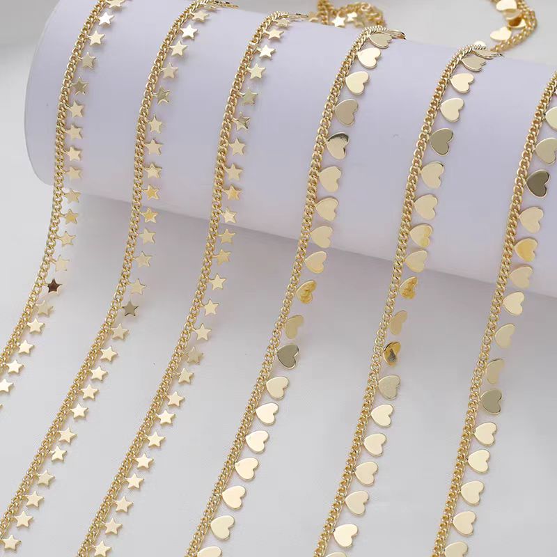 [WG1140] 1M Heart and Star Chain-Vacuum Plating Waterproof Jewelry DIY chain