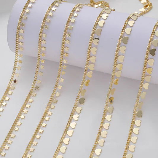 [WG1140] 1M Heart and Star Chain-Vacuum Plating Waterproof Jewelry DIY chain