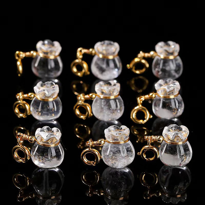 WG1074   Natural Clear Quartz Lucky Bag Pendant-Charms