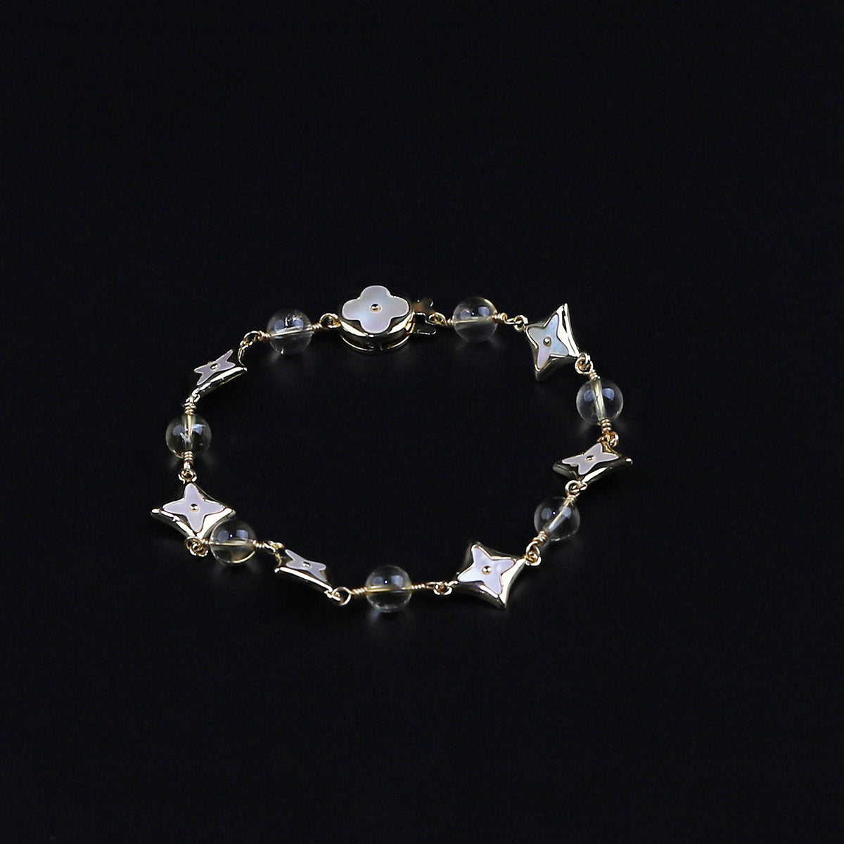 [WG5001] High Quality Natural Citrine & Four leaves Shell spacers Bracelet
