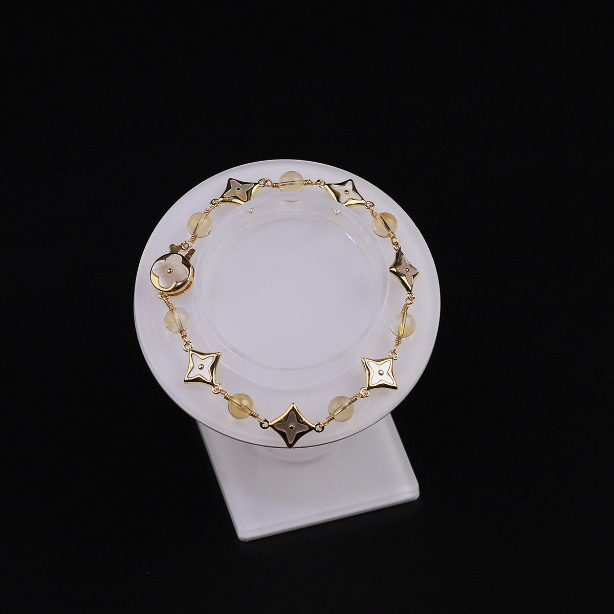 [WG5001] High Quality Natural Citrine & Four leaves Shell spacers Bracelet