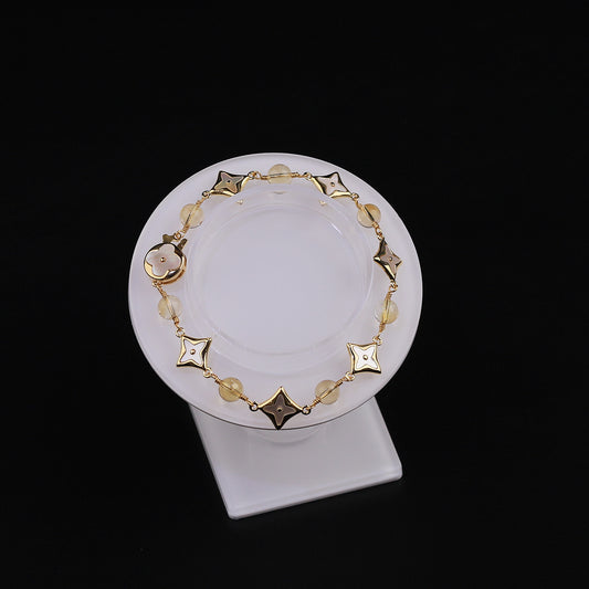 [WG5001] High Quality Natural Citrine & Four leaves Shell spacers Bracelet