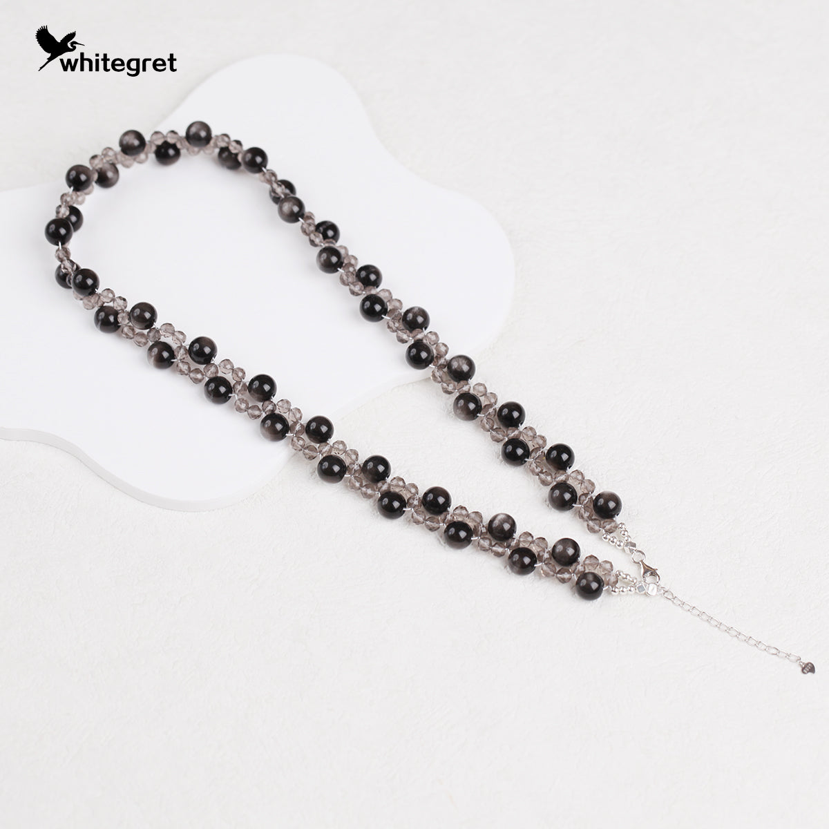 [WG0126] Natural Crystal Obsidian & Smoky Quartz & Silver925 Necklace
