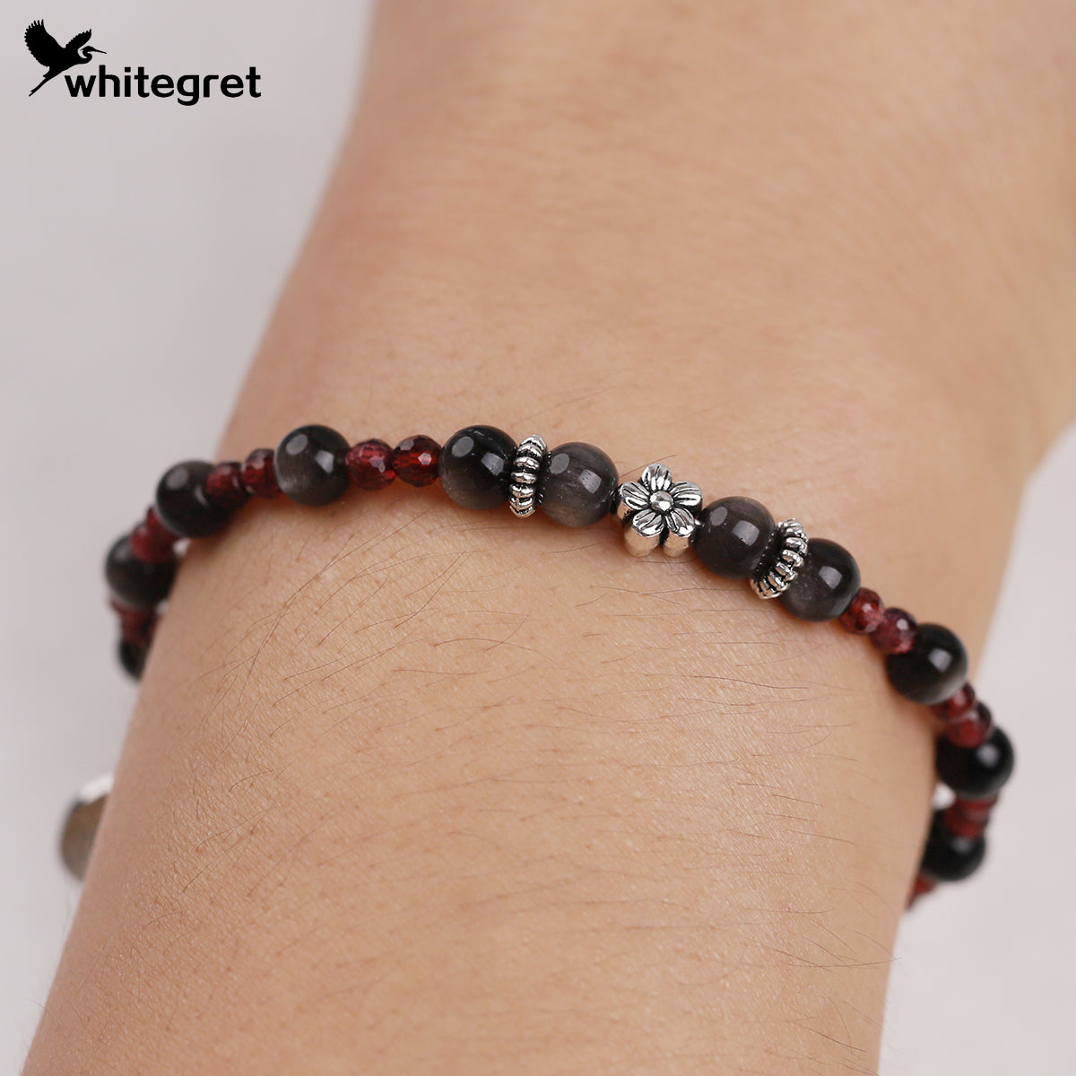 [WG0220] Natural Obsidian & Garnet Libra Bracelet