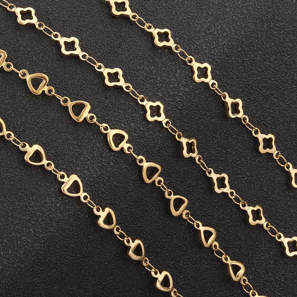 WG01002  Heart and Clover Stainless Steel Bulk  DIY Chain