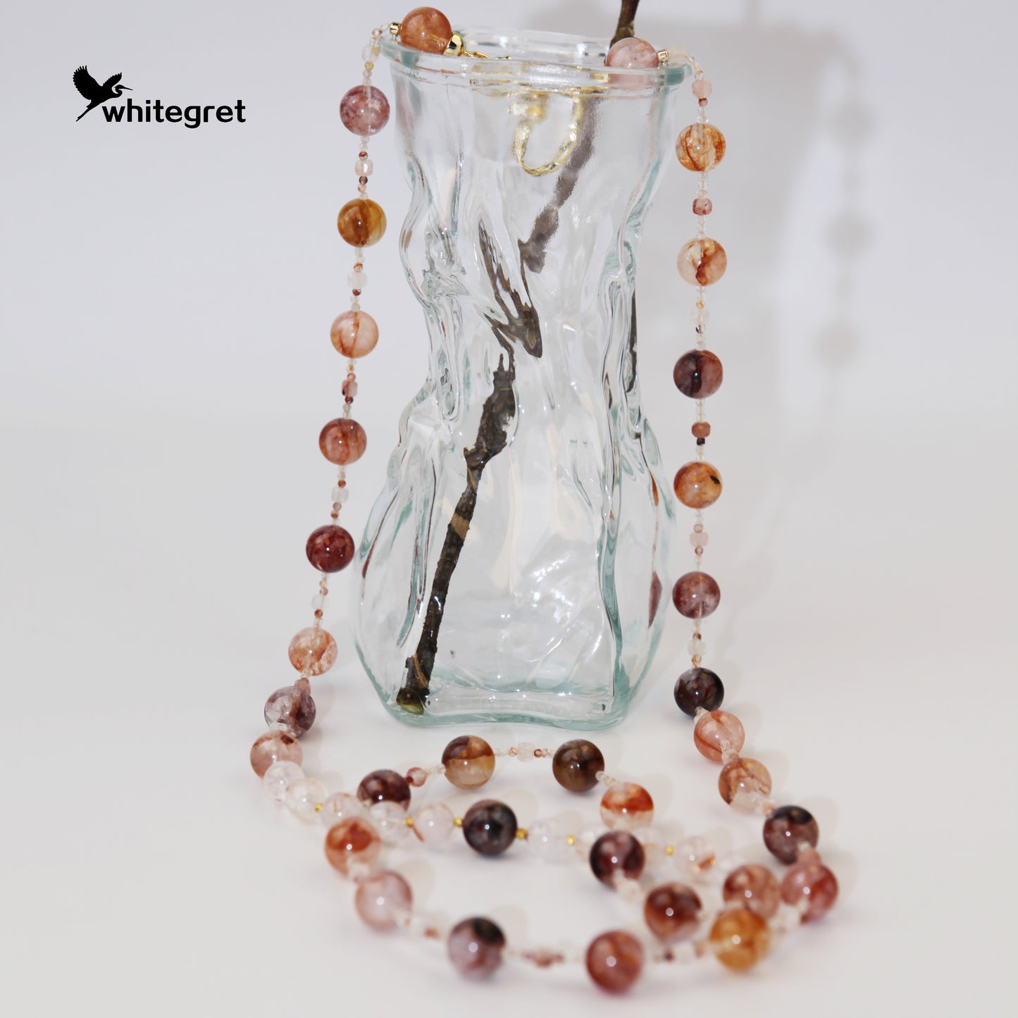 [WG0002] Natural Crystal  Fire Quartz Crystal Necklace sweater chain Red Hematoid bracelet handmade diy new design valent new year gifts Wedding Engagement Daily Birthday Auspicious Anniversary 10㎜+