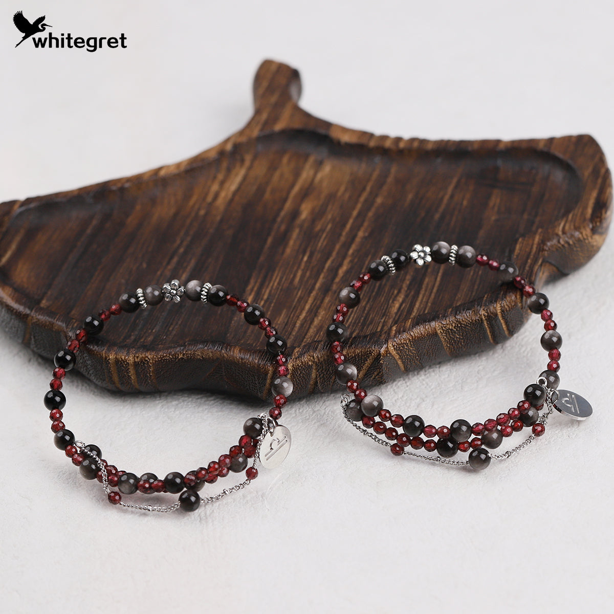 [WG0220] Natural Obsidian & Garnet Libra Bracelet
