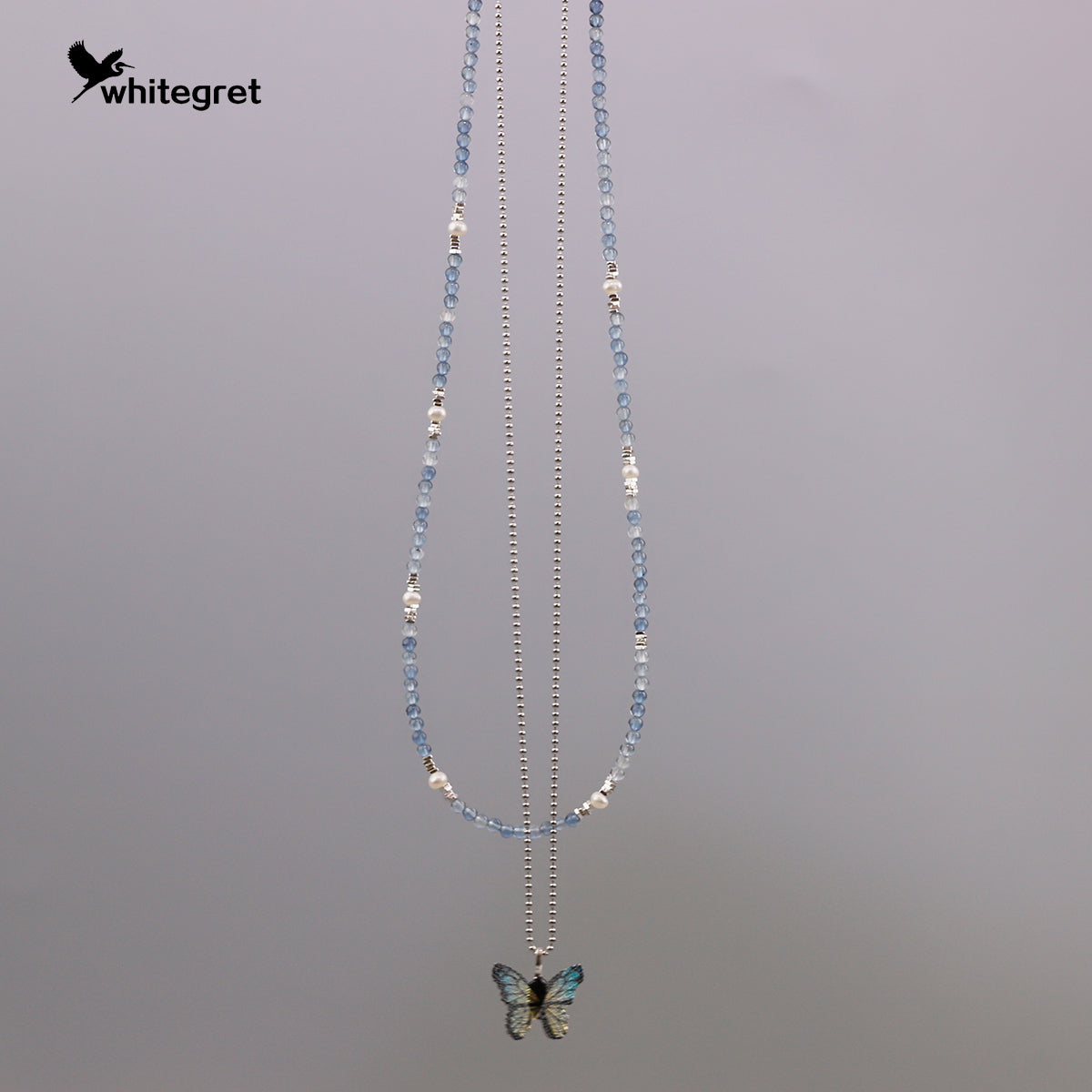 [WG0216] Aquamarine & Silver925 Necklace Bracelet Set