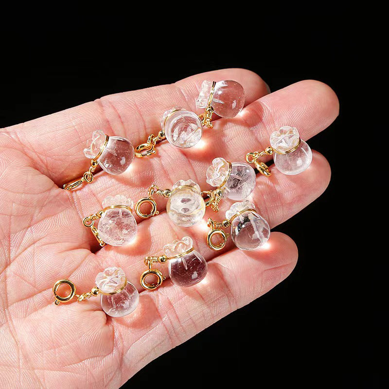 WG1074   Natural Clear Quartz Lucky Bag Pendant-Charms