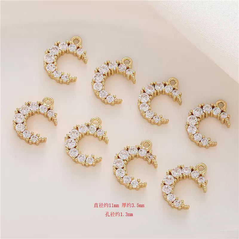 [WG1152] 1pcs Moon spacer charm pendant with white zircon