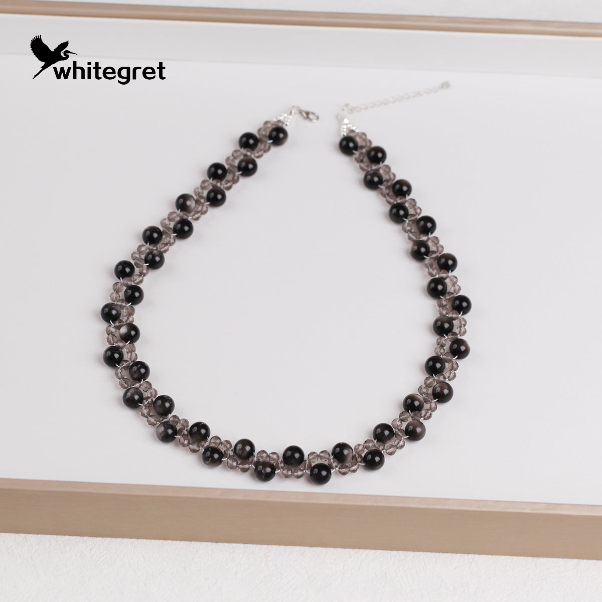 [WG0126] Natural Crystal Obsidian & Smoky Quartz & Silver925 Necklace