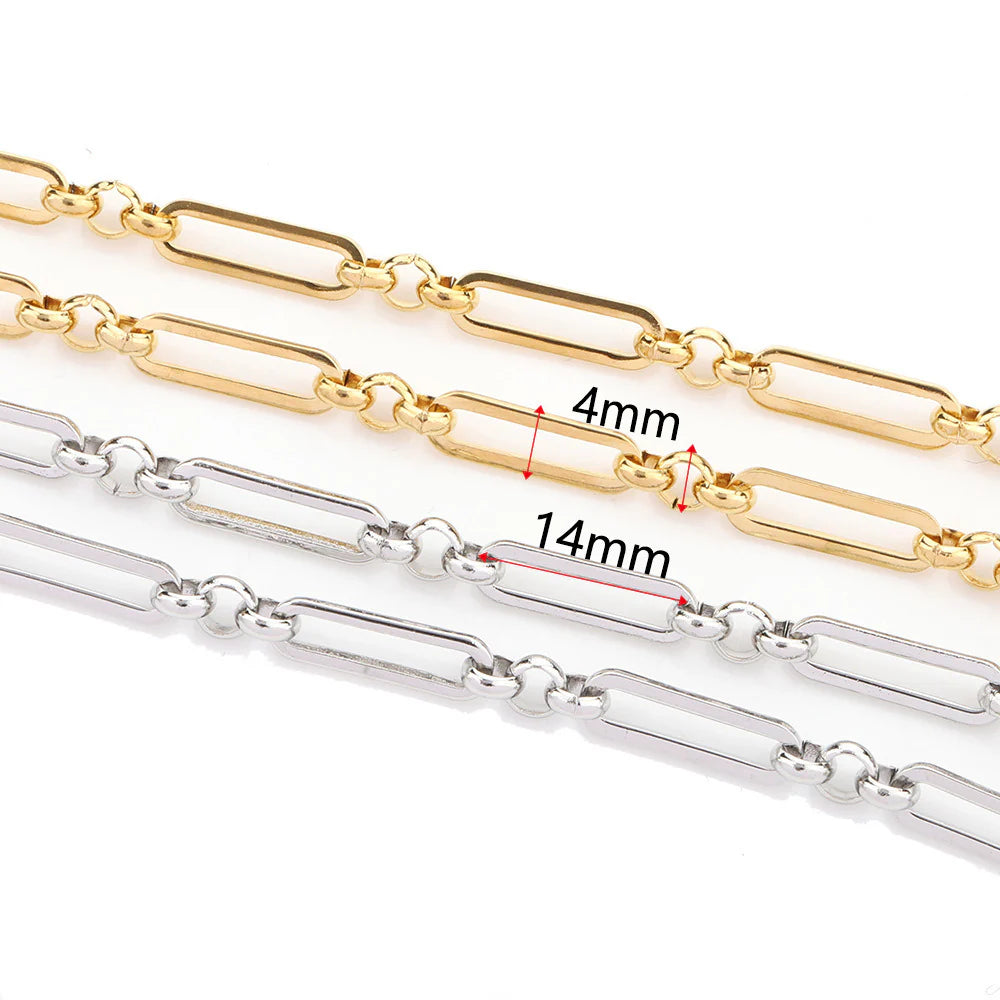 WG1034  3:1 paper clip with circle cross chain-Vacuum Plating Waterproof Stainless steel diy  chain