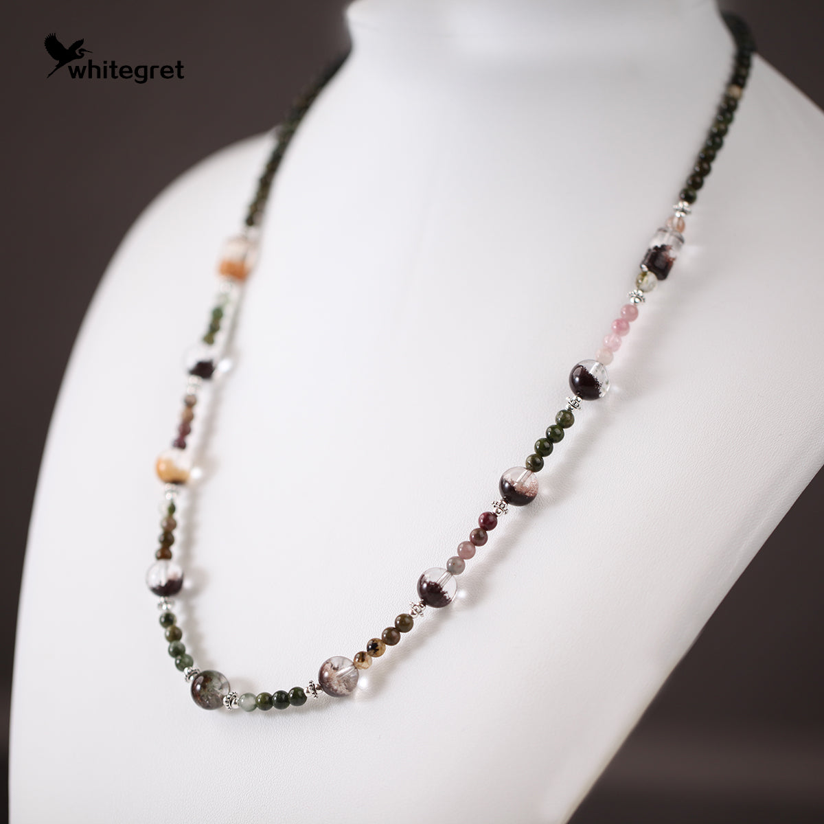 [WG0135] High Quality Natural Crystal Phantom Quartz & Toumaline & silver925 Necklace