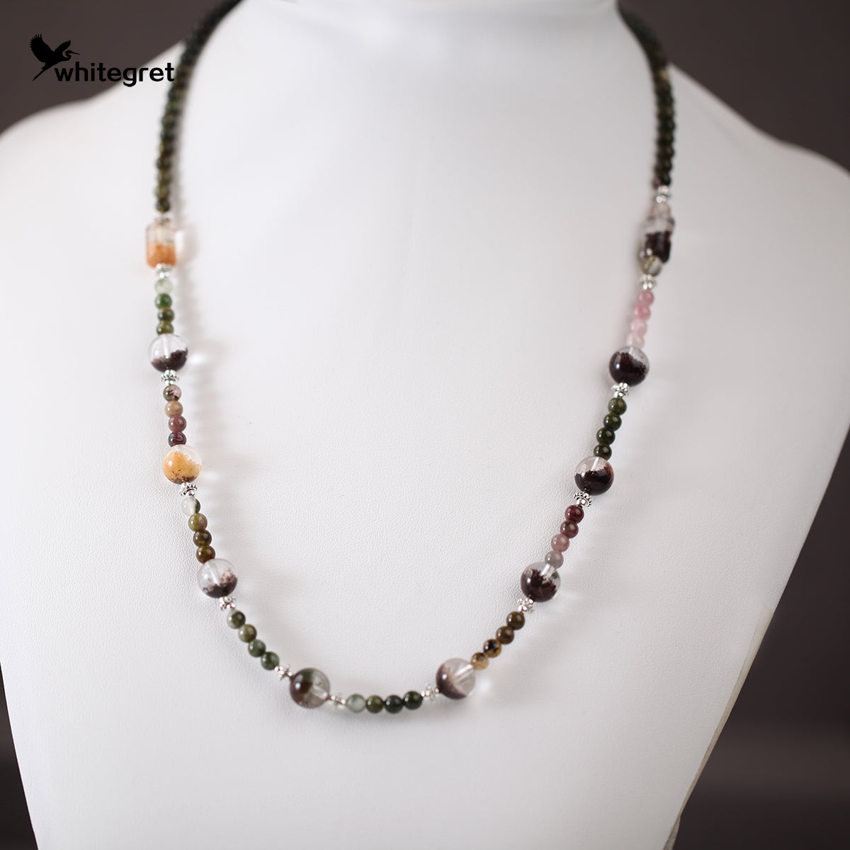 [WG0135] High Quality Natural Crystal Phantom Quartz & Toumaline & silver925 Necklace