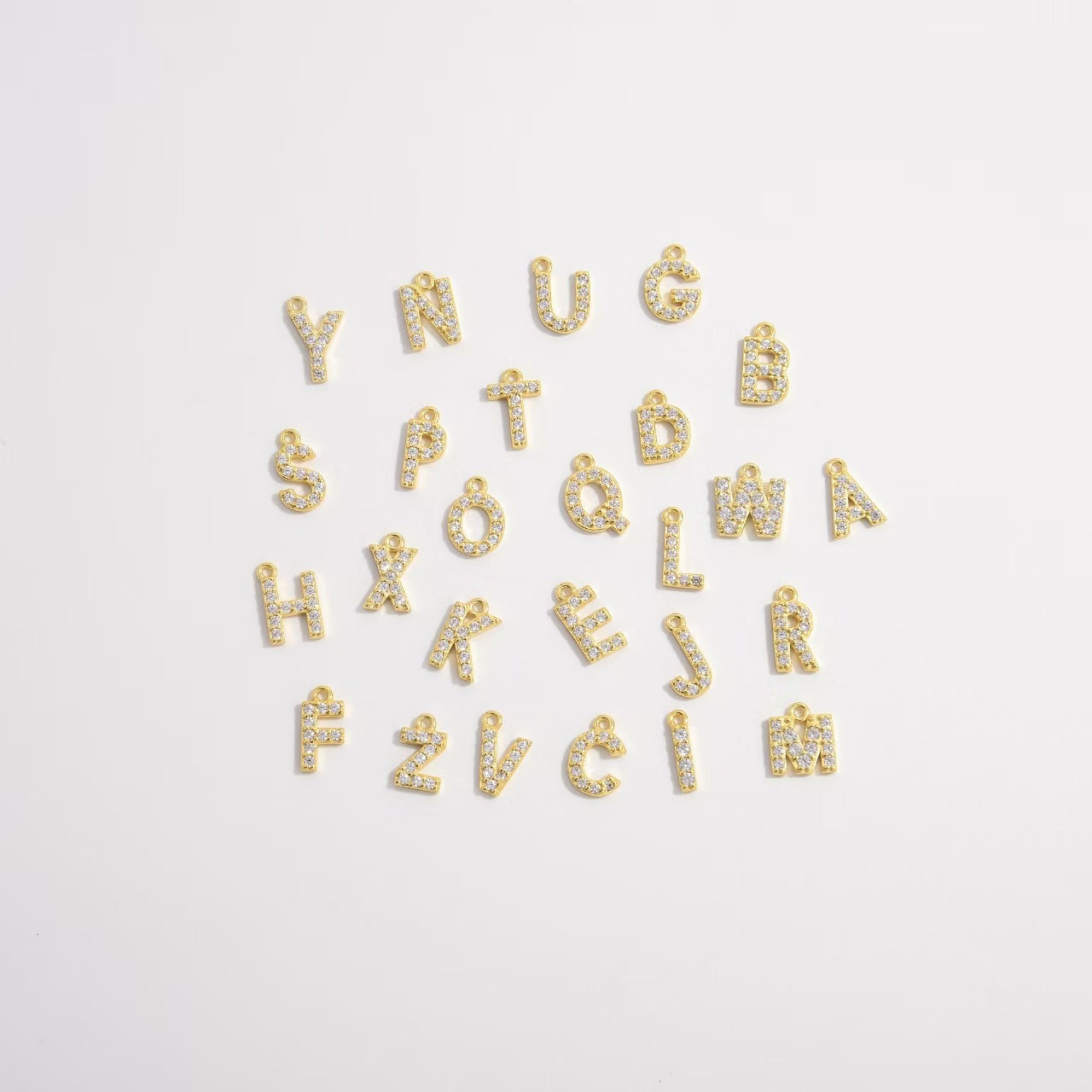 [WG1159] Letter spacer charm pendant with white zircon silver or gold for jewelry diy