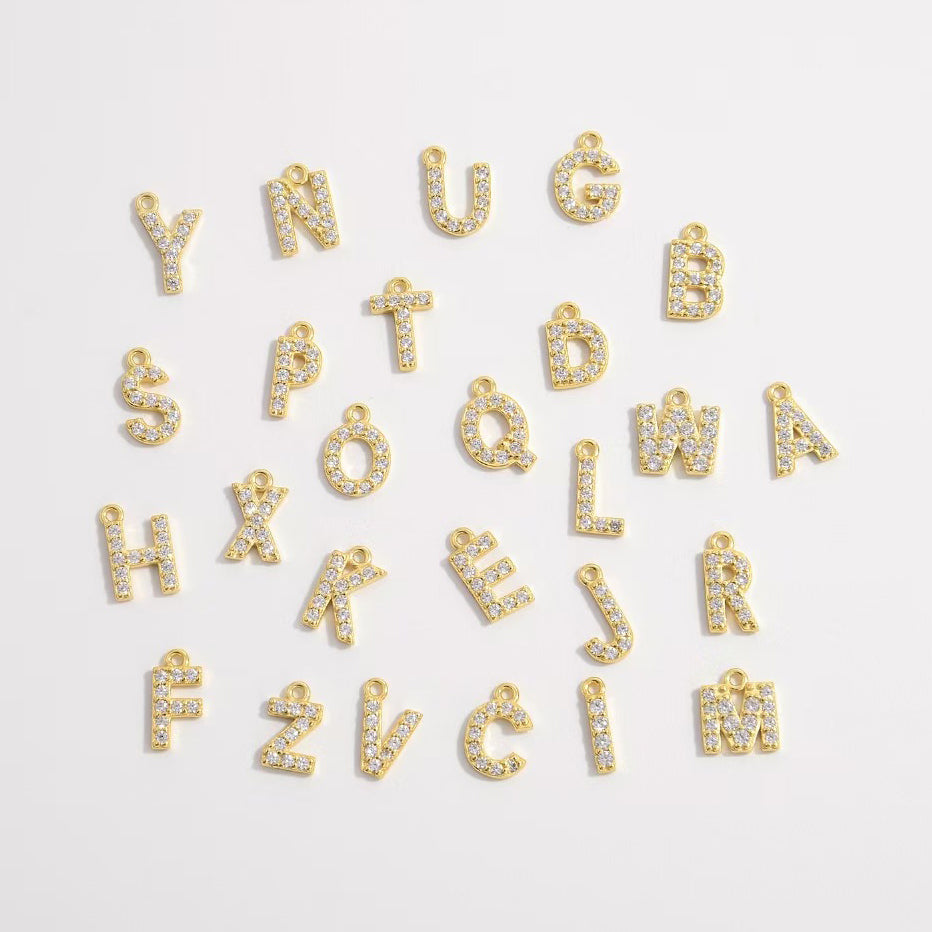 [WG1159] Letter spacer charm pendant with white zircon silver or gold for jewelry diy