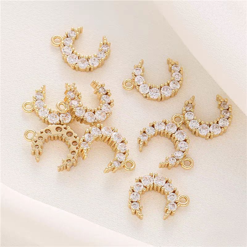 [WG1152] 1pcs Moon spacer charm pendant with white zircon