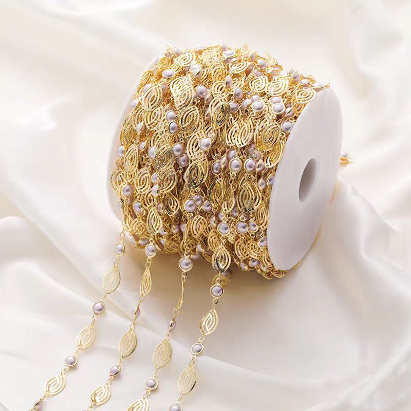[WG1142] 1M Leaf and pearl Chain-Vacuum Plating waterproof Jewelry DIY Chain