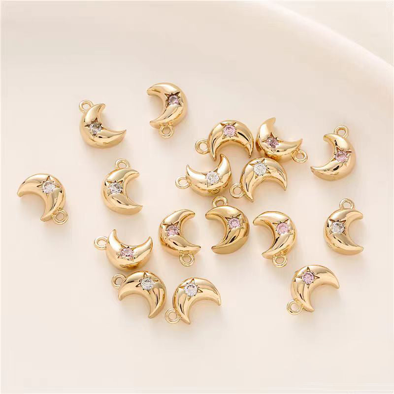 [WG1150] 1pcs/pack Moon Spacer Charm Pendant with white zircon or pink zircon