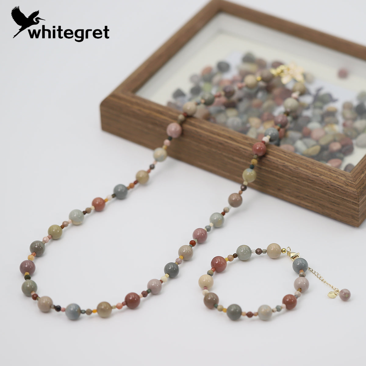 [WG0175] Handmade Natural Colorful Alashan Necklace & Bracelet set