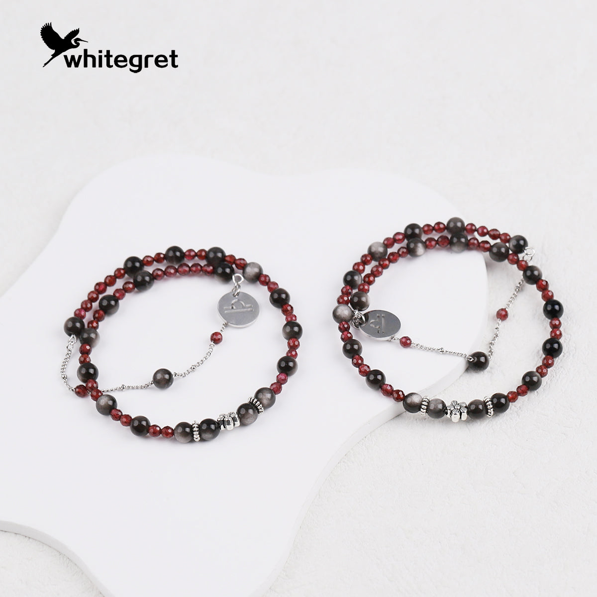 [WG0220] Natural Obsidian & Garnet Libra Bracelet