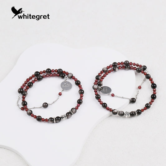 [WG0220] Natural Obsidian & Garnet Libra Bracelet