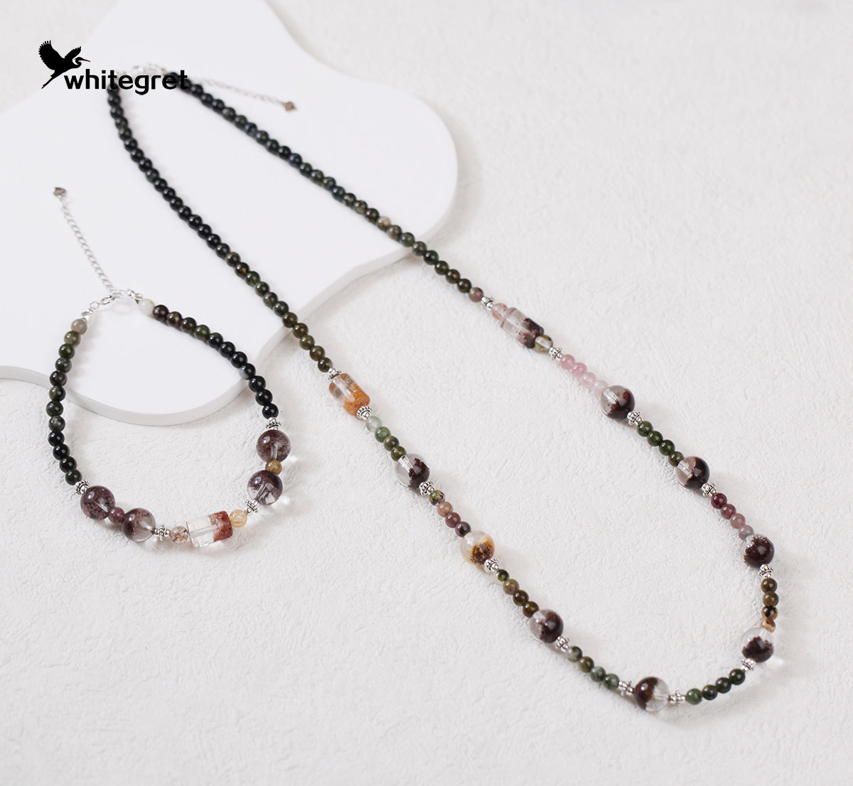 [WG0139] High Quality Natural Crystal Phantom Quart &Toumaline&silver925 Necklace and Bracelet  sets