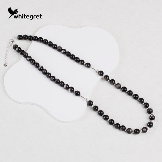 [WG0129] Natural crystal obsidian & silver925 Necklace