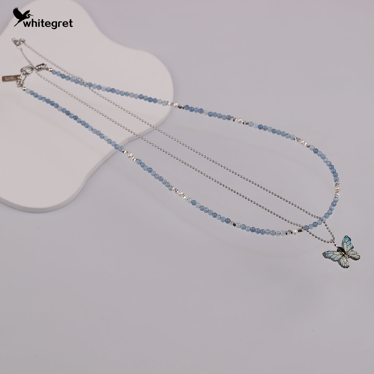 [WG0216] Aquamarine & Silver925 Necklace Bracelet Set