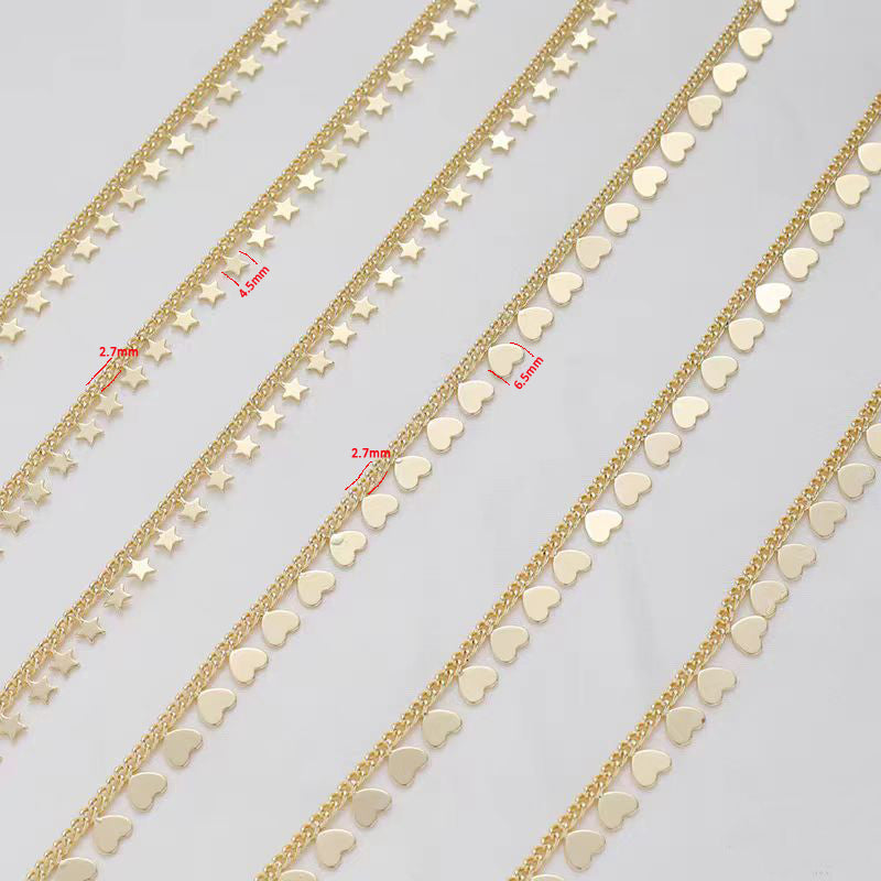 [WG1140] 1M Heart and Star Chain-Vacuum Plating Waterproof Jewelry DIY chain