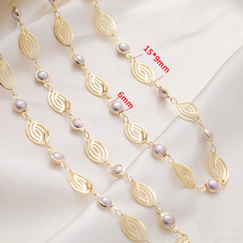 [WG1142] 1M Leaf and pearl Chain-Vacuum Plating waterproof Jewelry DIY Chain