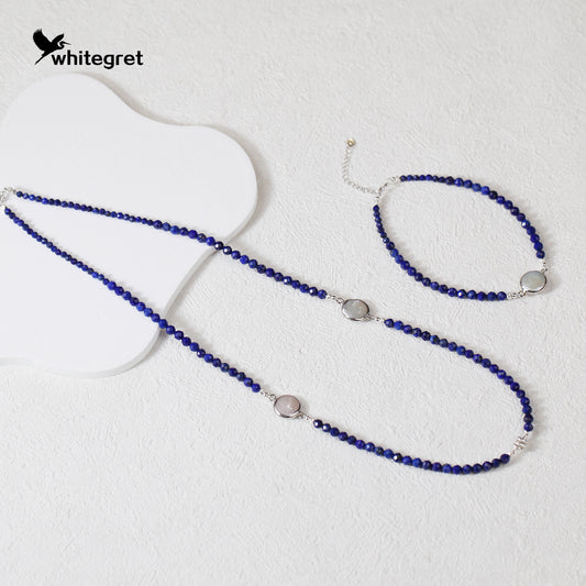 [WG0133] Natural Lapis Lazuli & Silver925 Necklace & Bracelet combo sets