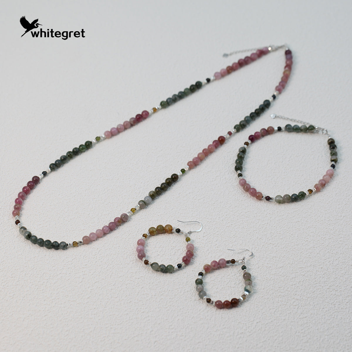 [WG0143] Natural Tourmaline & Silver925 Necklace & Bracelet and Earring combo sets
