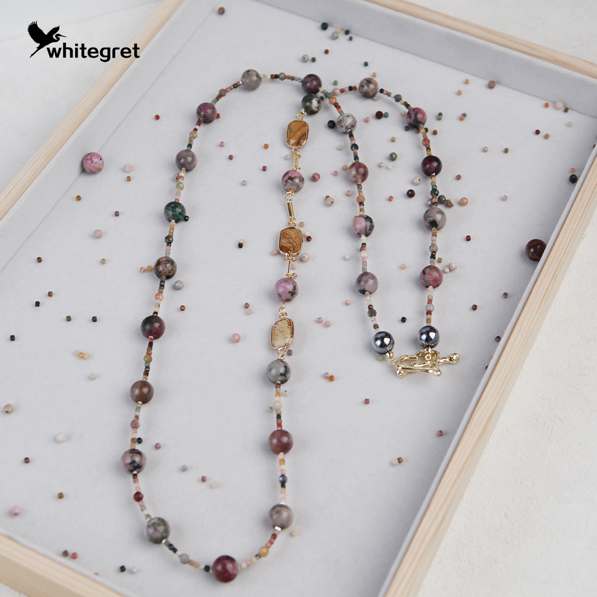 [WG0056] Natural Crystal Cobalt calcite & Alashan Agate Necklace new original handmade design sweater chain 2024 valent fashion diy bracelet Birthday Daily girl gifts