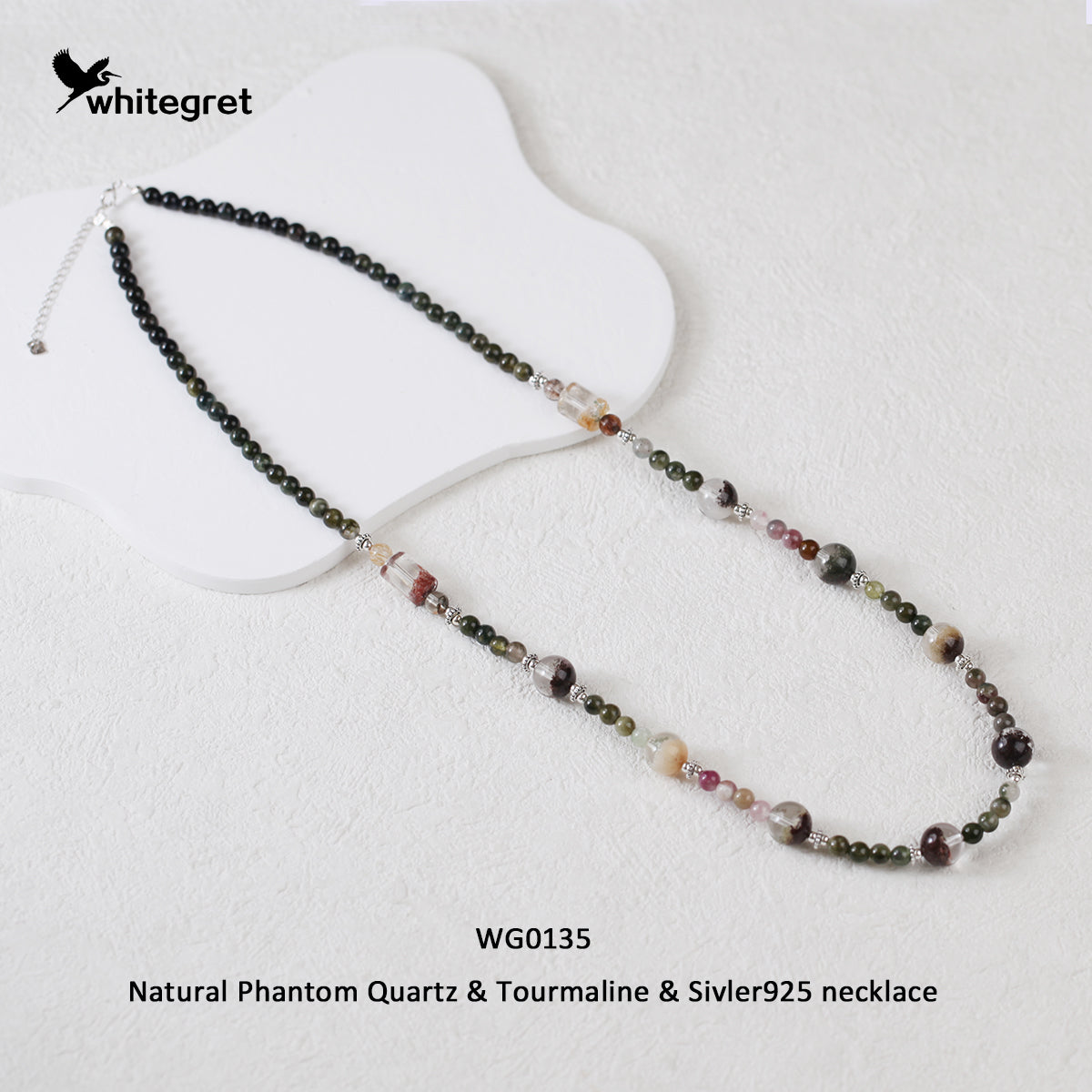 [WG0135] High Quality Natural Crystal Phantom Quartz & Toumaline & silver925 Necklace