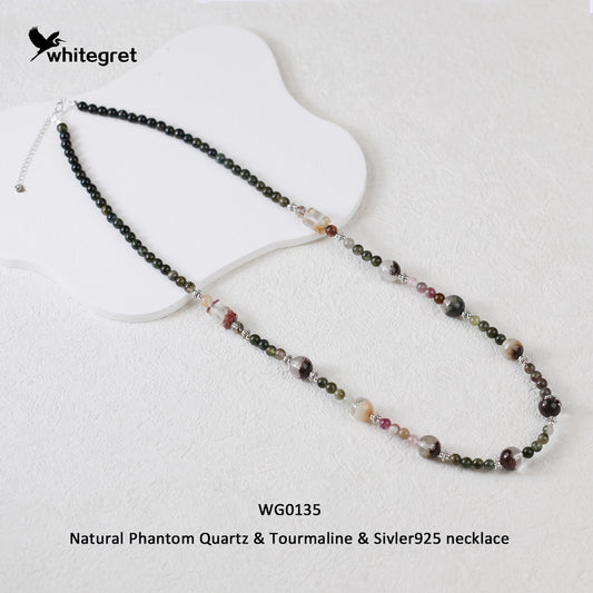 [WG0135] High Quality Natural Crystal Phantom Quartz & Toumaline & silver925 Necklace