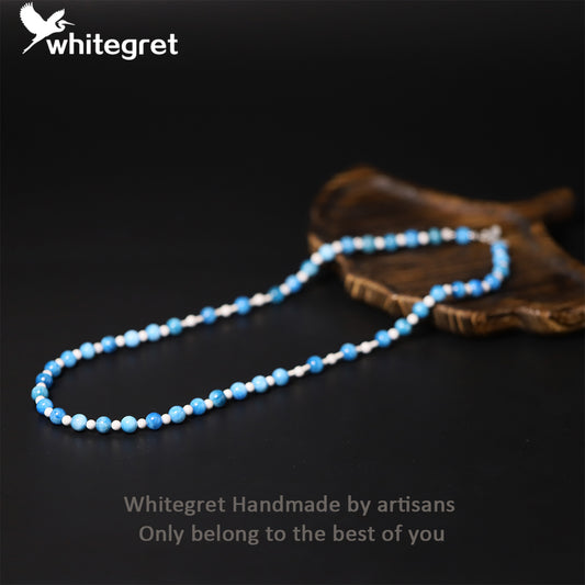 [WG0190]  Blue Apatite & magnesite necklace