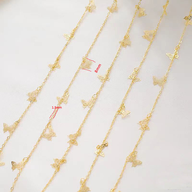 [WG1141] 1M 14K Gold Plated O Chain with butterfly-Vacuum Plating waterproof Jewelry DIY Chain