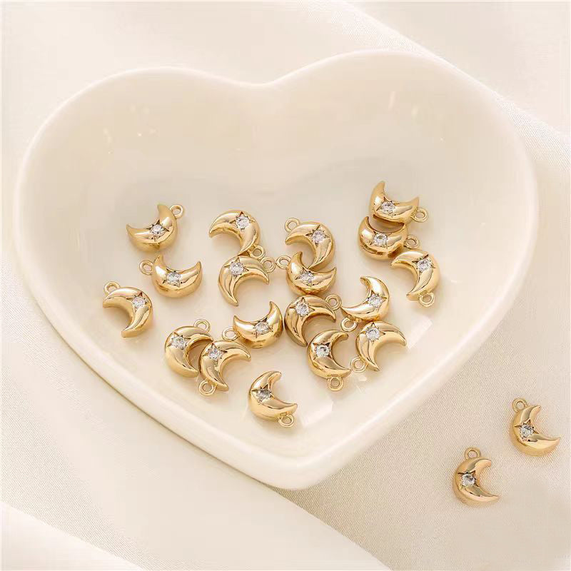 [WG1150] 1pcs/pack Moon Spacer Charm Pendant with white zircon or pink zircon