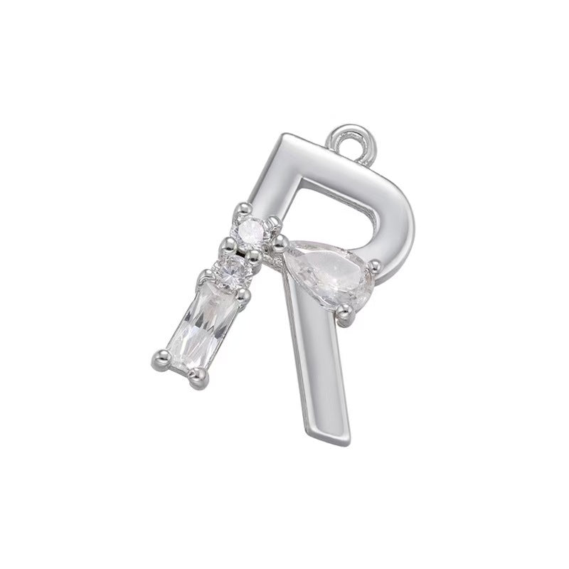 [WG1158] Letter spacer charm pendant with white zircon for jewelry diy